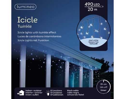 TENDA LUMINOSA 490LED LUCE FREDDA MT.20 FILO NERO IP44 TIMER