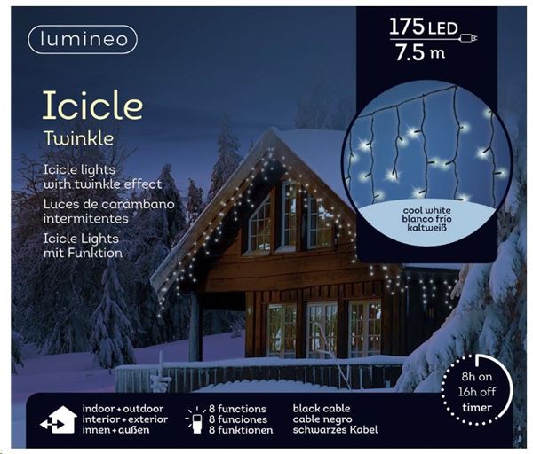 TENDA LUMINOSA 175LED LUCE FREDDA MT7,5 FILO NERO IP44 TIMER