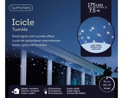 TENDA LUMINOSA 175LED LUCE FREDDA MT7,5 FILO NERO IP44 TIMER