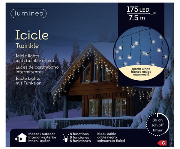 TENDA LUMINOSA 175LED LUCE CALDA MT7,5 FILO NERO IP44 TIMER