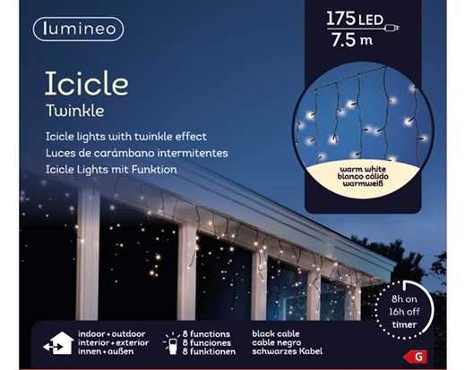 TENDA LUMINOSA 175LED LUCE CALDA MT7,5 FILO NERO IP44 TIMER
