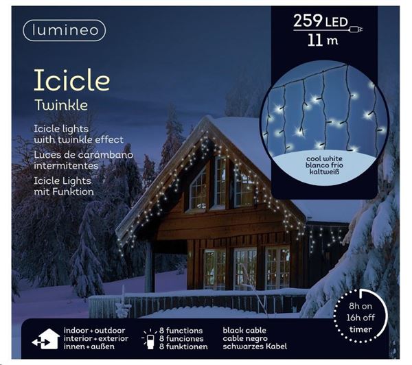 TENDA LUMINOSA 259LED LUCE FREDDA MT.11 FILO NERO IP44 TIMER