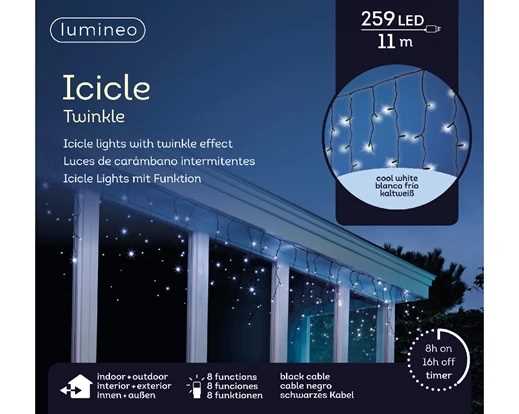 TENDA LUMINOSA 259LED LUCE FREDDA MT.11 FILO NERO IP44 TIMER