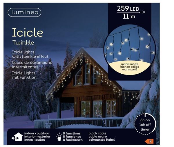 TENDA LUMINOSA 259LED LUCE CALDA MT.11 FILO NERO IP44 TIMER