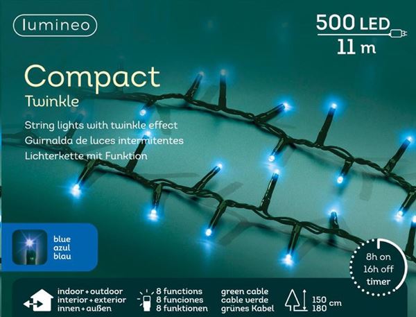 CATENA 500LED LUCE BLU MT.11 FILO VERDE IP44 TIMER