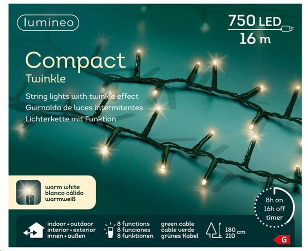 CATENA 750LED BIANCO CALDO 16MT FILO VERDE IP44 8FUNZIONI