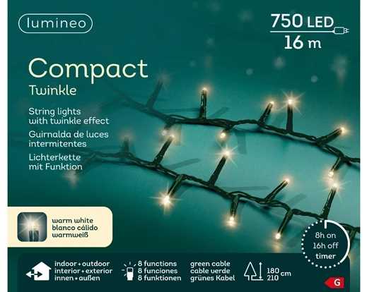 CATENA 750LED BIANCO CALDO 16MT FILO VERDE IP44 8FUNZIONI