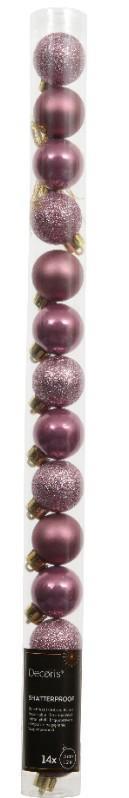 CONFEZIONE 14 PALLINE NATALE PLASTICA DIA3CM VINTAGE PINK