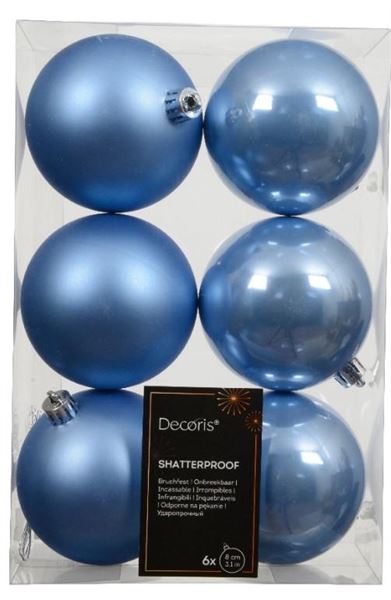 CONFEZIONE 6 PALLINE NATALE PLASTICA DIA8CM SKY BLUE