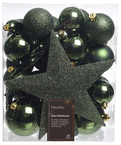 CONFEZIONE 33 PALLINE NATALE PLASTICA DIA8CM PINE GREEN