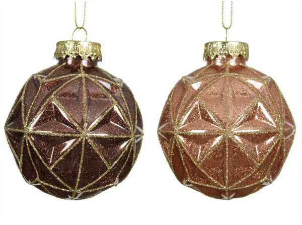 PALLINA NATALE PLASTICA GLITTER GEOMETRICA DIA8CM 2 COL. ASS