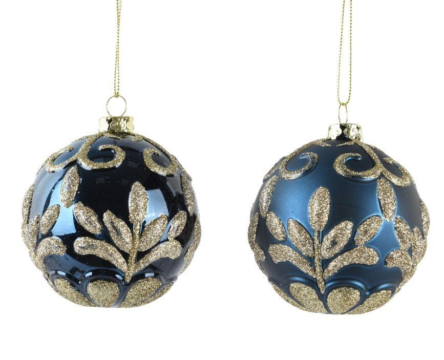 PALLINA NATALE PLASTICA BLU CON GLITTER ORO CM.D8 2 MOD.ASS.