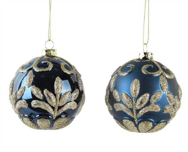 PALLINA NATALE PLASTICA BLU CON GLITTER ORO CM.D8 2 MOD.ASS.