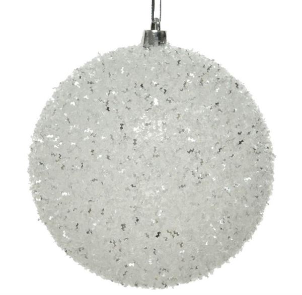 PALLINA DI NATALE PLASTICA ICE GLITTER CM.D10 WHITE/SILVER
