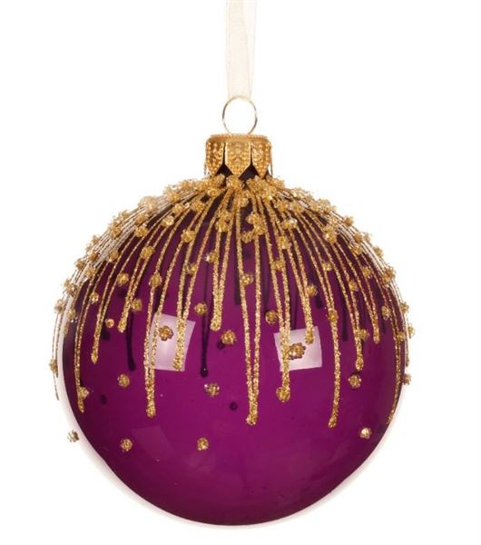 PALLINA NATALE VETRO LINEE GLITTER  DIA8CM PURPLE