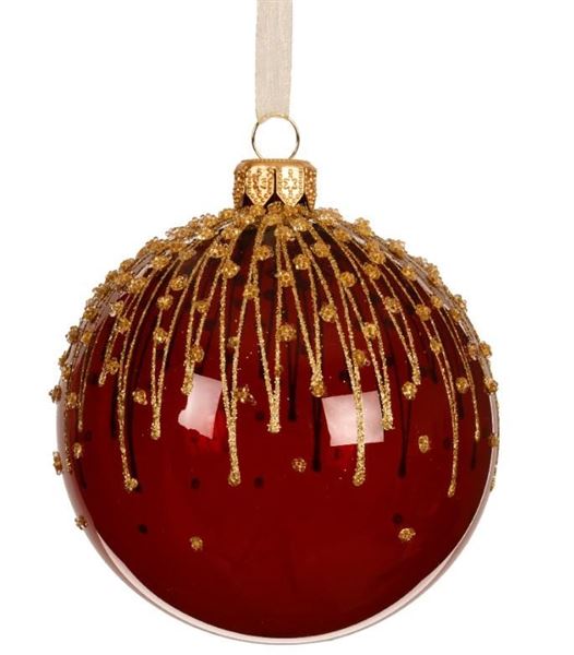 PALLINA NATALE VETRO LINEE GLITTER  DIA8CM OXBLOOD