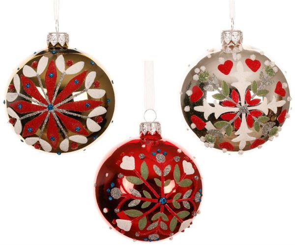 PALLINA DI NATALE VETRO FOLKLORE CM.D8 3 COLORI ASSORTITI