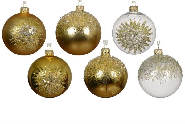 PALLINA NATALE VETRO PERLINE DIA8CM 6 MOD. ASS.