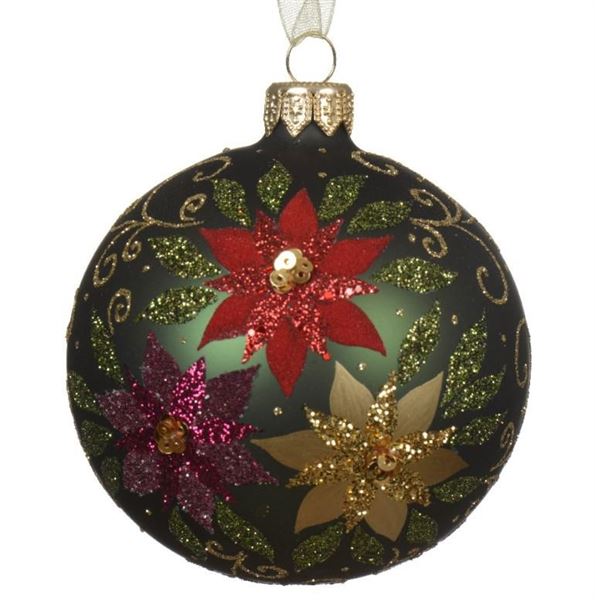 PALLINA NATALE VETRO POINSETTIA DIA8CM PINE GREEN