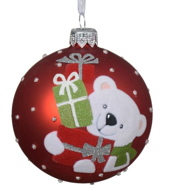 PALLINA NATALE VETRO OPACO ORSO POLARE CM.D8 CHRISTMAS RED