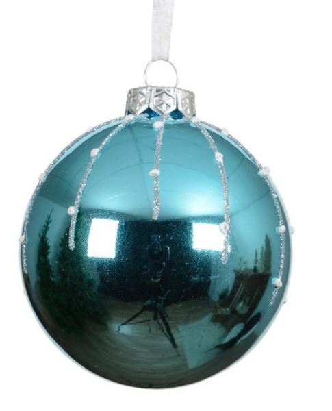 PALLINA DI NATALE VETRO LINEE E PUNTI CM.D8 FOLK BLUE