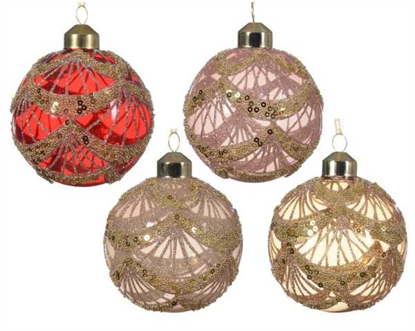PALLINA NATALE VETRO OPAQUE PERLINE DIA8CM 4 COL. ASS.