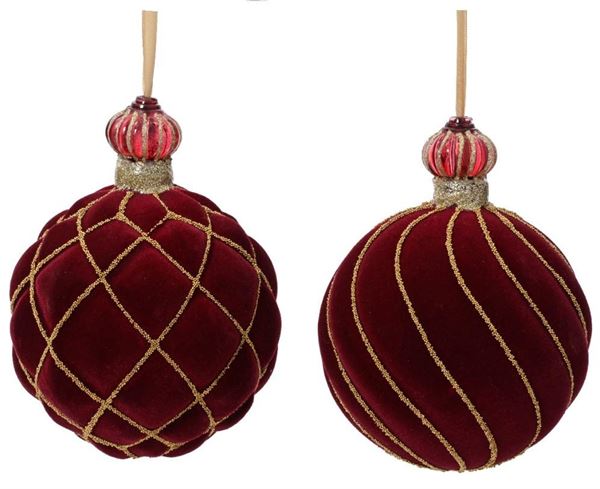 PALLINA NATALE VETRO VELL. GLITTER DIA10CM OXBLOOD 2MOD.ASS.