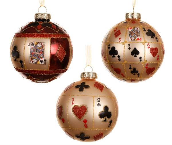 PALLINA NATALE VETRO CARTE DA GIOCO DIA8CM 3 MOD. ASS.