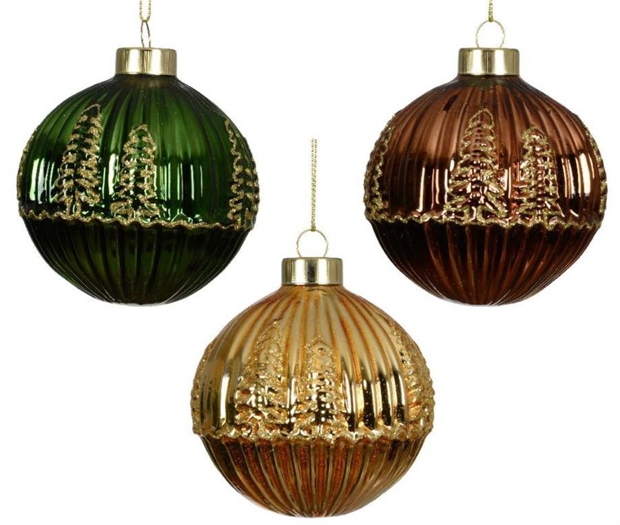 PALLINA NATALE VETRO ALBERI GLITTER DIA8CM 3 COL. ASS.