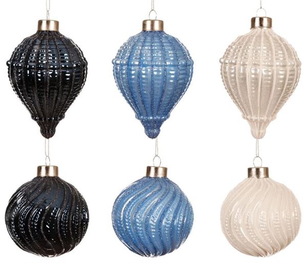 PALLINA DI NATALE VETRO LINEE GLITTER CM.D8 6 ASSORTITI