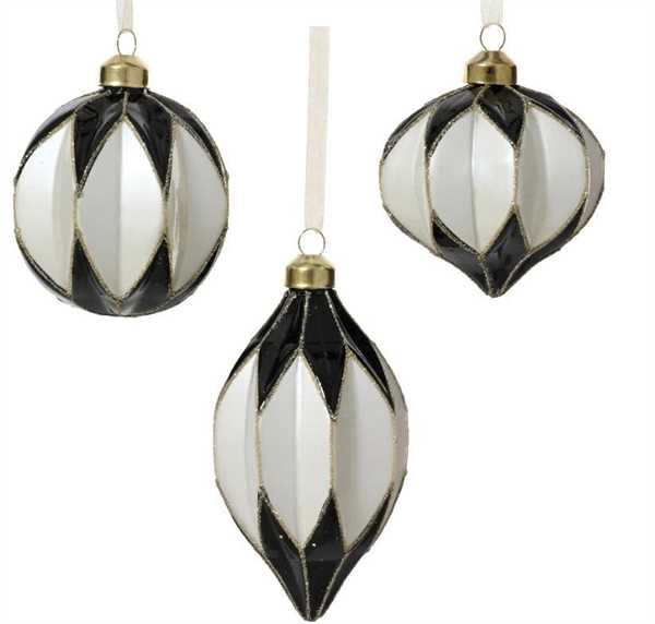 PALLINA NATALE VETRO BLACK AND WHITE DIA8CM 3 MOD. ASS.