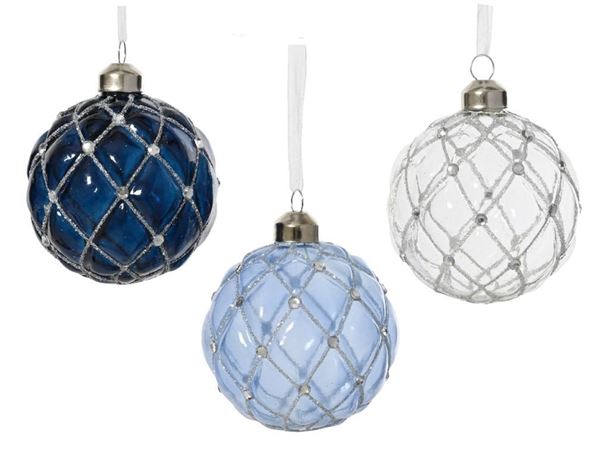 PALLINA NATALE VETRO LINEE GLITTER E PERLINE CM.D8 3 COL. AS