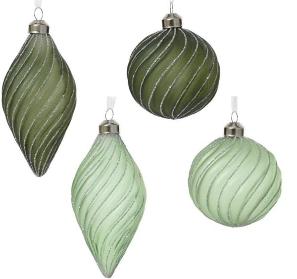 PALLINA NATALE VETRO LINEE OBLIQUE GLITTER CM.D8 2 MOD. ASS.