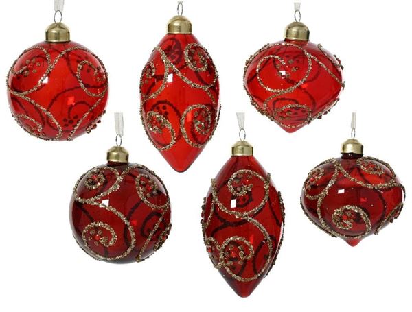 PALLINA NATALE VETRO GLITTER CON RICCIOLI DIA8CM 6 MOD. ASS.