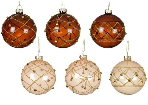 PALLINA NATALE VETRO PERLINE E GLITTER DIA8CM 6 MOD. ASS.