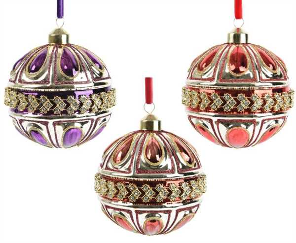 PALLINA NATALE VETRO PERLINE DIA10CM 3 COL. ASS.