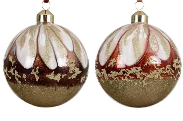 PALLINA NATALE VETRO GOCCE E PERLINE DIA10CM 2 COL. ASS.