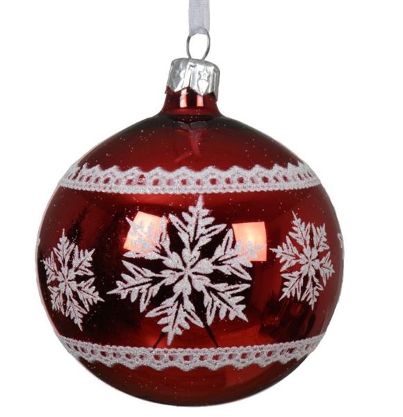 PALLINA DI NATALE VETRO FIOCCHI DI NEVE CM.D8 CHRISTMAS RED