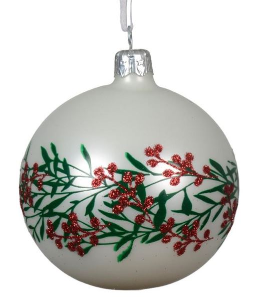 PALLINA NATALE VETRO OPACO RAMO BACCHE CM.D8 WINTER WHITE