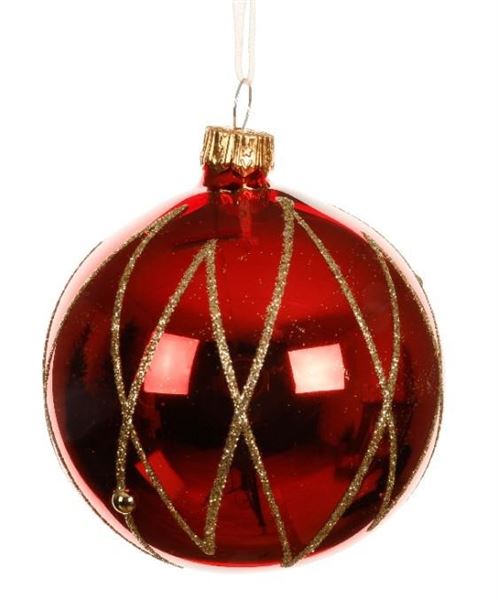 PALLINA NATALE VETRO LINEE INCROCIATE DIA8CM CHRISTMAS RED