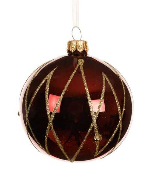 PALLINA NATALE VETRO LINEE INCROCIATE DIA8CM OXBLOOD