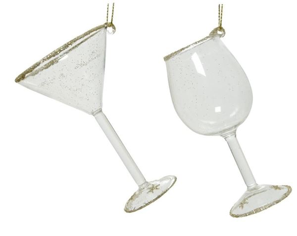 PENDENTE BICCHIERE VETRO GLITTER ORO CM.D6X10H 2 MOD. ASS.