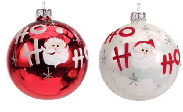 PALLINA DI NATALE VETRO SANTA HO HO HO CM.D8 2 COL. ASS.