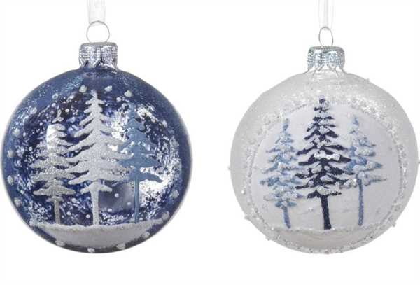 PALLINA DI NATALE VETRO ALBERI INNEVATI CM.D8 2 COL. ASS.