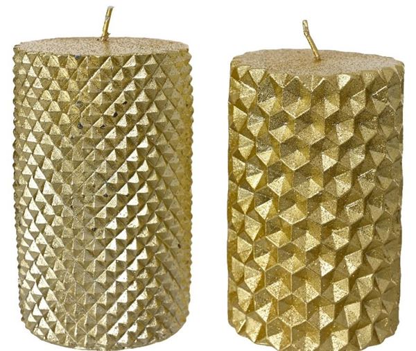 CANDELA PILLAR METALLIC AND GLITTER CM.D6,5X10H LIGHT GOLD