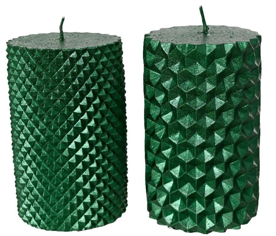 CANDELA PILLAR METALLIC AND GLITTER CM.D6,5X10H PINE GREEN