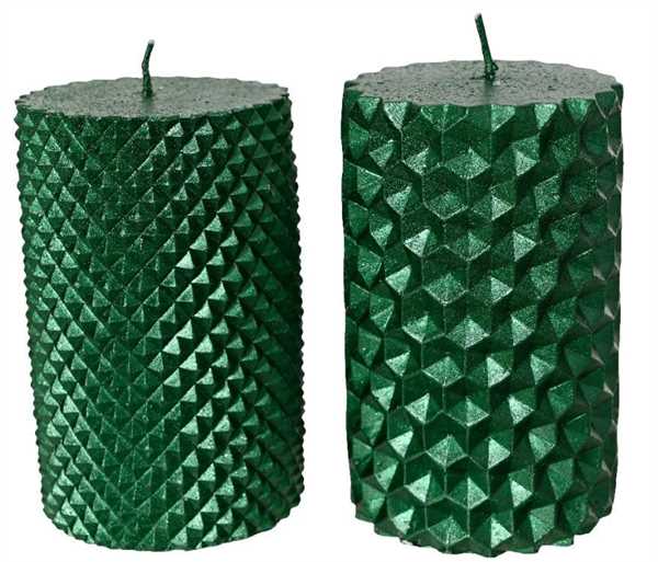 CANDELA PILLAR METALLIC AND GLITTER CM.D6,5X10H PINE GREEN