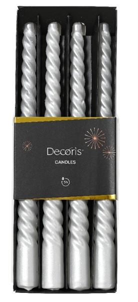 CONF. 4 CANDELE DINNER PARAFF. METALLIC SPIRALE CM.25H WHITE