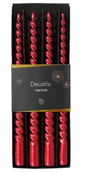 CONF. 4 CANDELE DINNER PARAFF. METALLIC SPIRALE CM.25H RED
