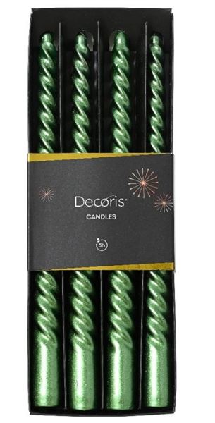 CONF. 4 CANDELE DINNER PARAFF. METALLIC SPIRALE CM.25H GREEN